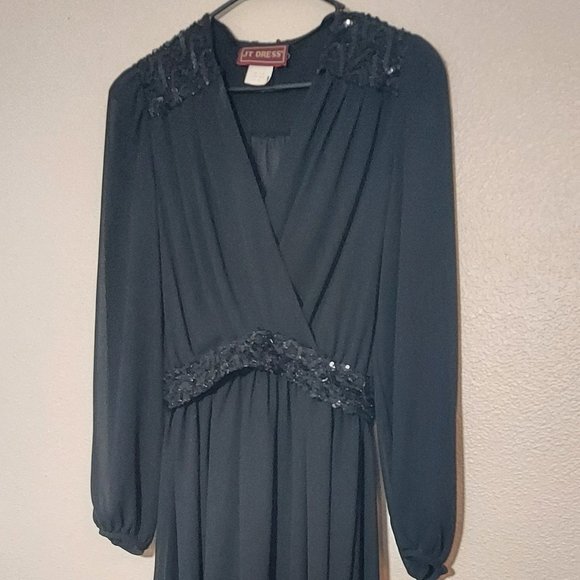Vintage JT Dress Sequins Shoulders Blouson Dress Size 12 - Picture 3 of 8